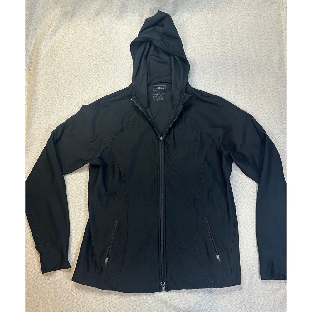 LL Bean Womens Black Full Zip Active Hoodie Jacket Large OHBF8